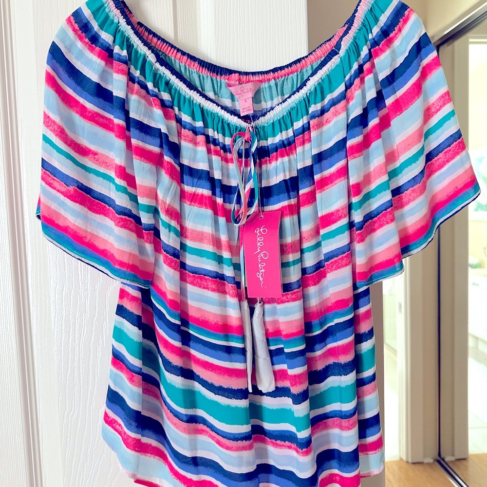 Lilly Pulitzer Women’s Sain Mukti Sandy Shell Stripe Blouse Suze Small NWT $108